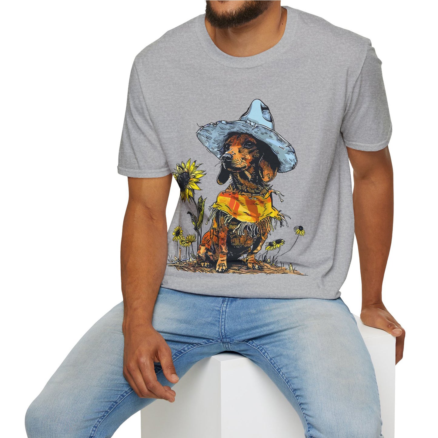 "Sunflowers" Tan Smooth-Haired Dachshund Unisex Softstyle T-Shirt