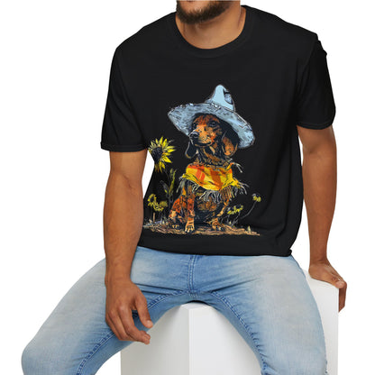 "Sunflowers" Tan Smooth-Haired Dachshund Unisex Softstyle T-Shirt