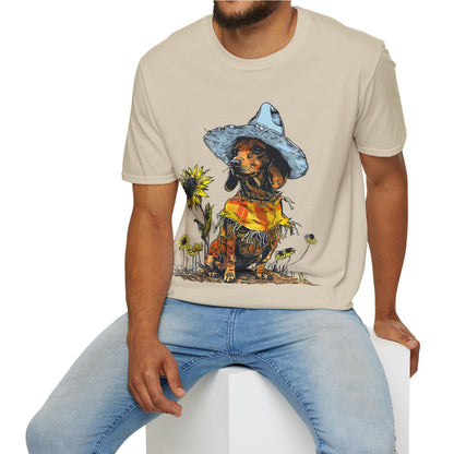 "Sunflowers" Tan Smooth-Haired Dachshund Unisex Softstyle T-Shirt