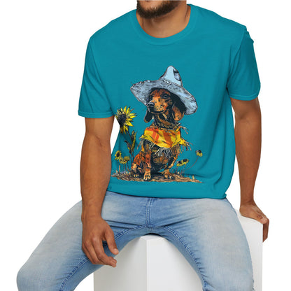 "Sunflowers" Tan Smooth-Haired Dachshund Unisex Softstyle T-Shirt