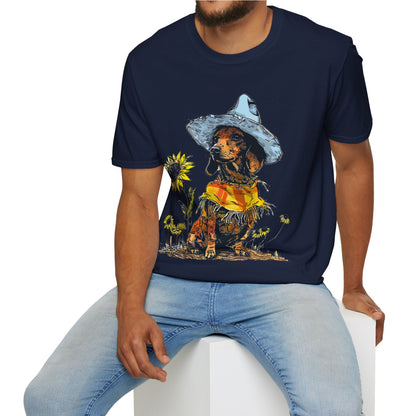 "Sunflowers" Tan Smooth-Haired Dachshund Unisex Softstyle T-Shirt