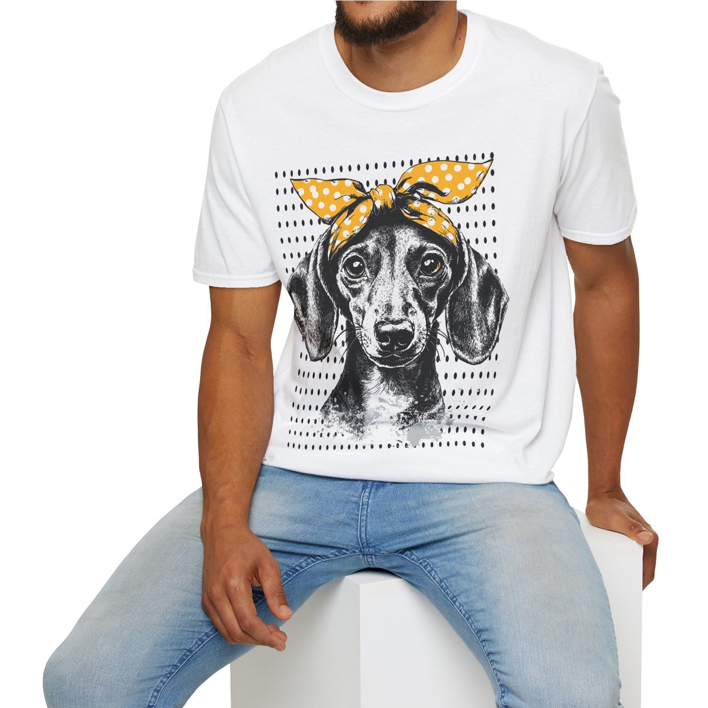 "Let's Polka" Tan Smooth-Haired Dachshund Unisex Softstyle T-Shirt