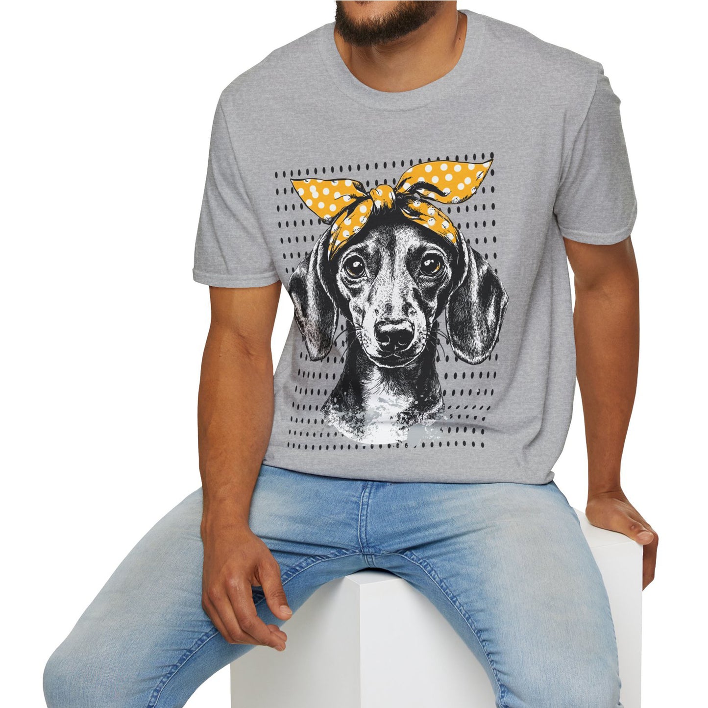 "Let's Polka" Tan Smooth-Haired Dachshund Unisex Softstyle T-Shirt