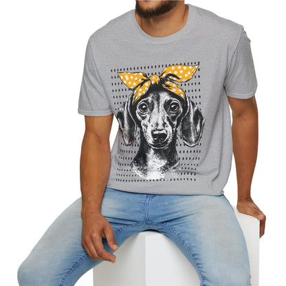 "Let's Polka" Tan Smooth-Haired Dachshund Unisex Softstyle T-Shirt