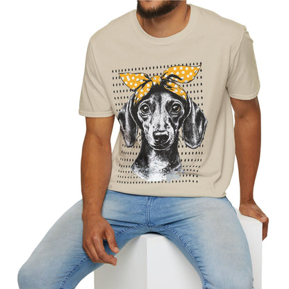 "Let's Polka" Tan Smooth-Haired Dachshund Unisex Softstyle T-Shirt