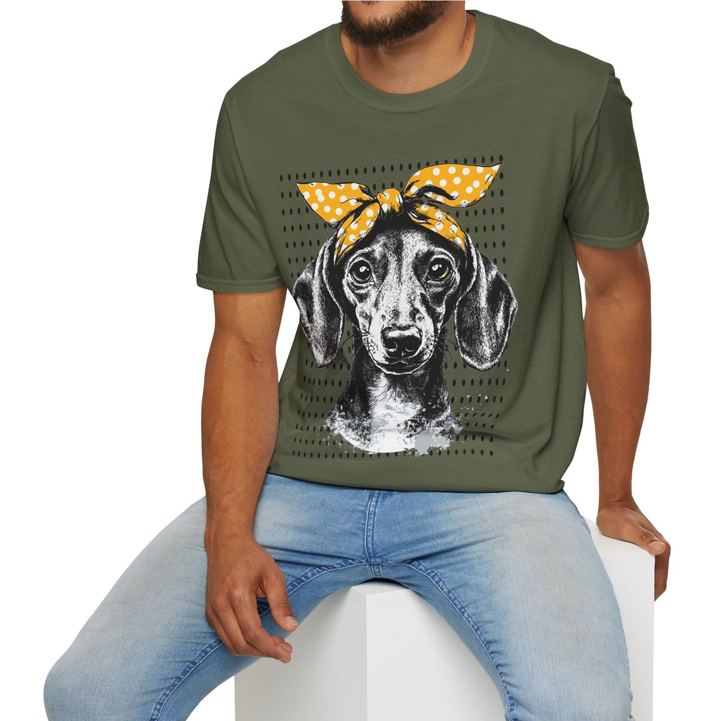 "Let's Polka" Tan Smooth-Haired Dachshund Unisex Softstyle T-Shirt
