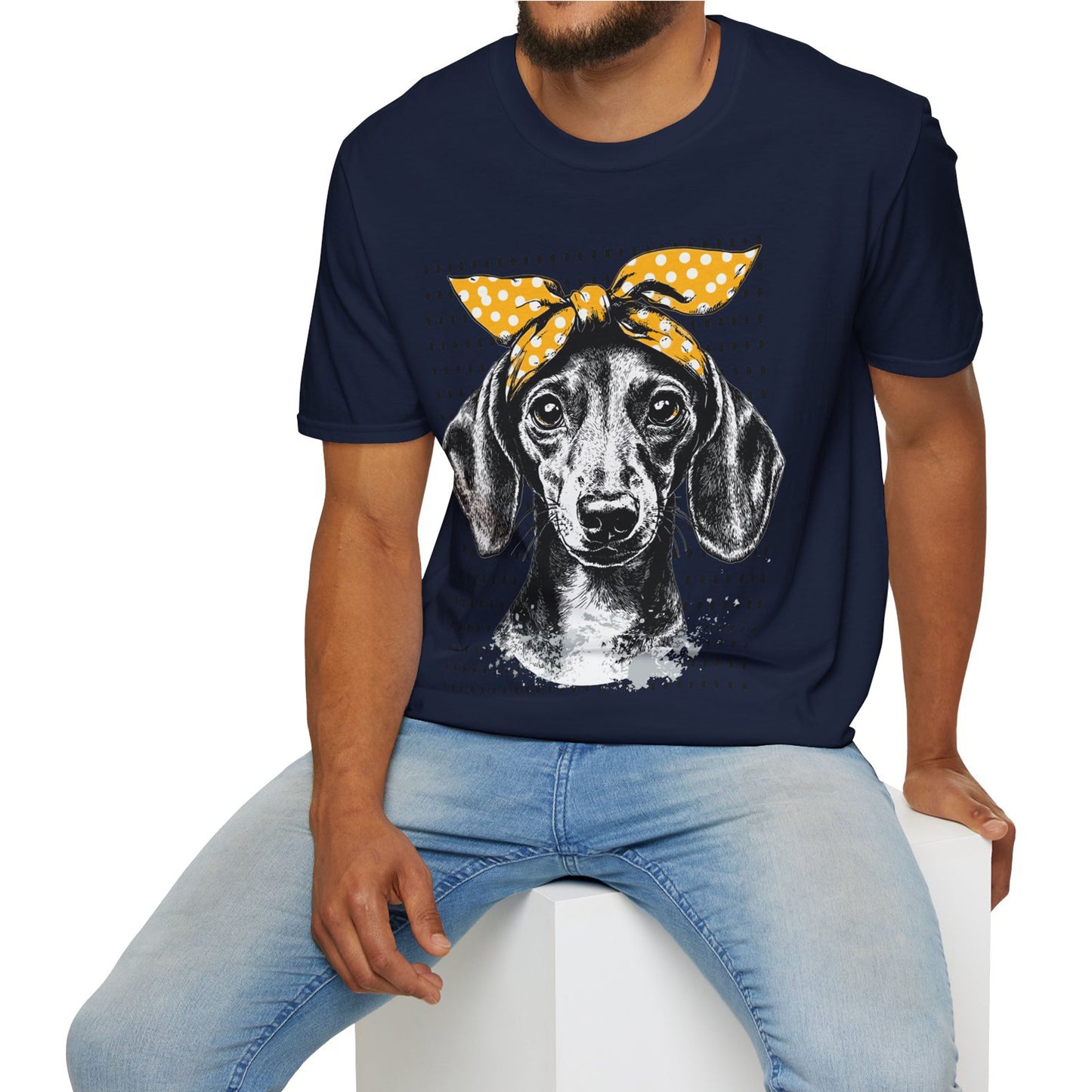 "Let's Polka" Tan Smooth-Haired Dachshund Unisex Softstyle T-Shirt