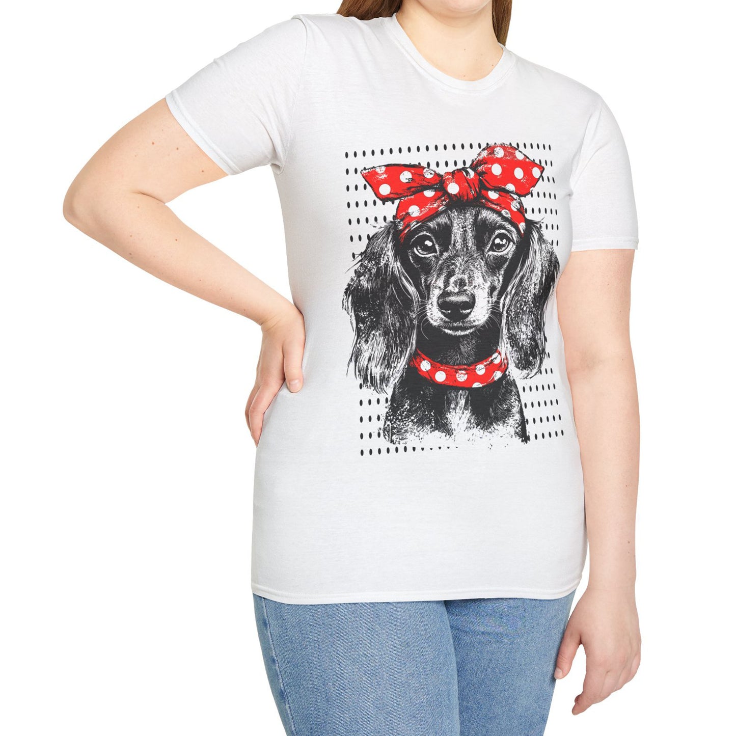 "Riveter" Long-Haired Dachshund Unisex Softstyle T-Shirt