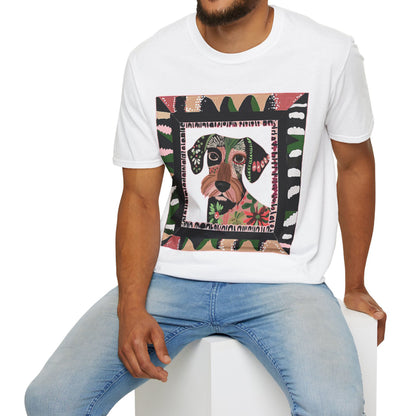 "Wired Wacky Frame" Wire-Haired Dachshund Unisex Softstyle T-Shirt