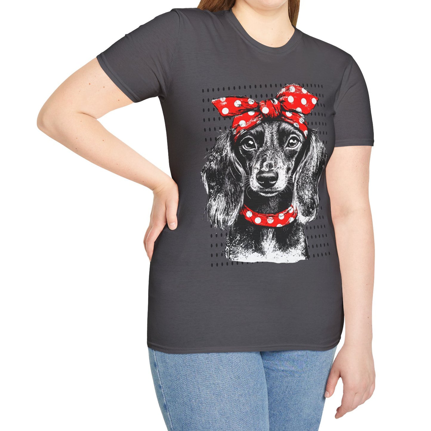 "Riveter" Long-Haired Dachshund Unisex Softstyle T-Shirt
