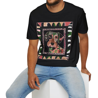 "Wired Wacky Frame" Wire-Haired Dachshund Unisex Softstyle T-Shirt