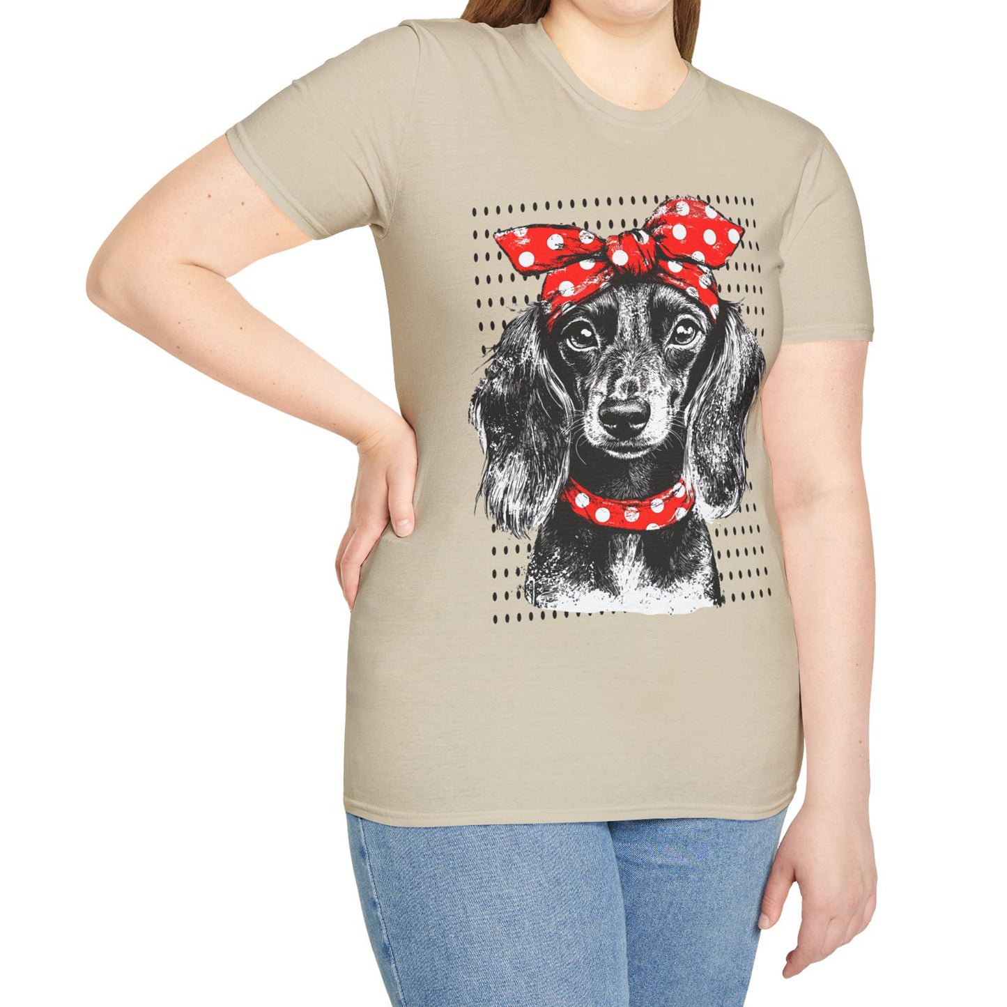 "Riveter" Long-Haired Dachshund Unisex Softstyle T-Shirt
