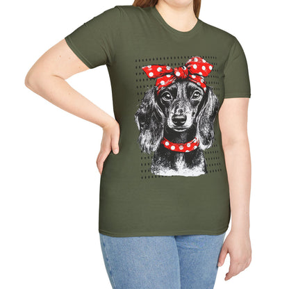 "Riveter" Long-Haired Dachshund Unisex Softstyle T-Shirt