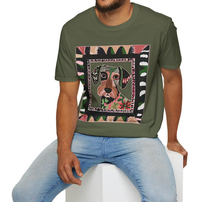 "Wired Wacky Frame" Wire-Haired Dachshund Unisex Softstyle T-Shirt