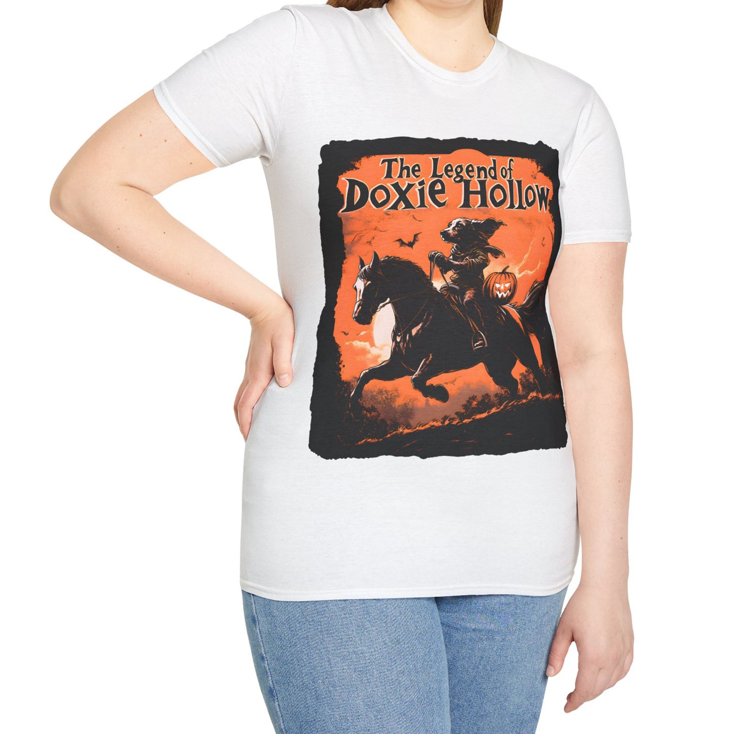 "Long's Hollow" Long-Haired Dachshund Halloween Unisex Softstyle T-Shirt
