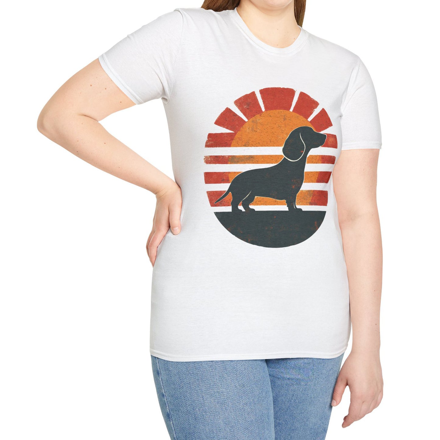 "Smooth Sunset" Smooth-Haired Dachshund Unisex Softstyle T-Shirt