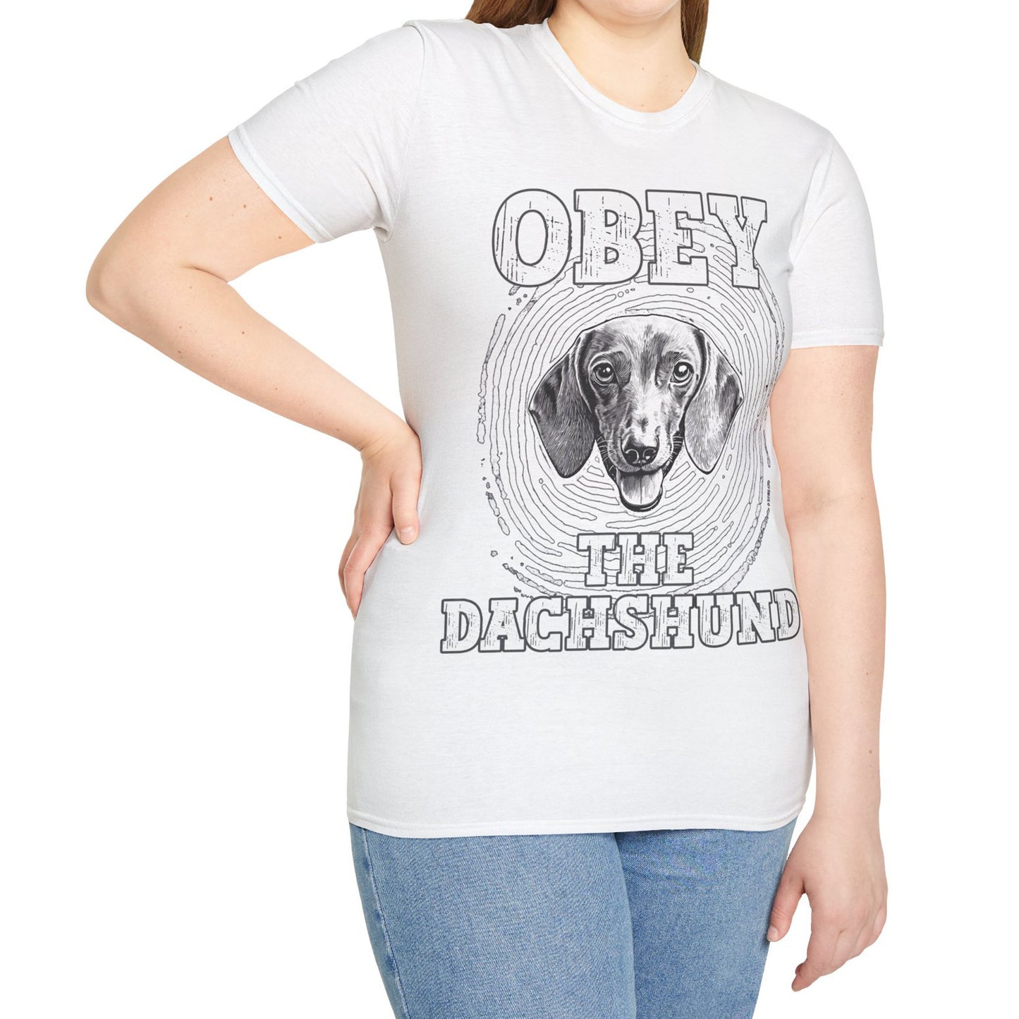 "Obey" Smooth-Haired Dachshund Unisex Softstyle T-Shirt