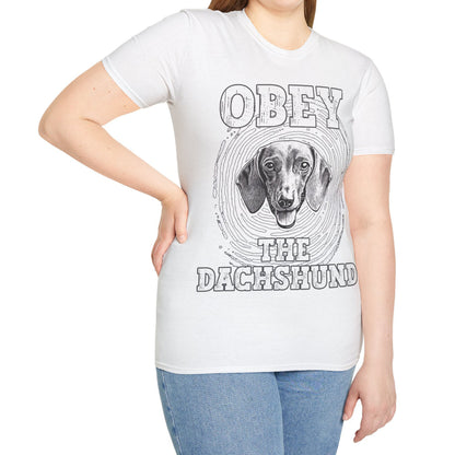"Obey" Smooth-Haired Dachshund Unisex Softstyle T-Shirt