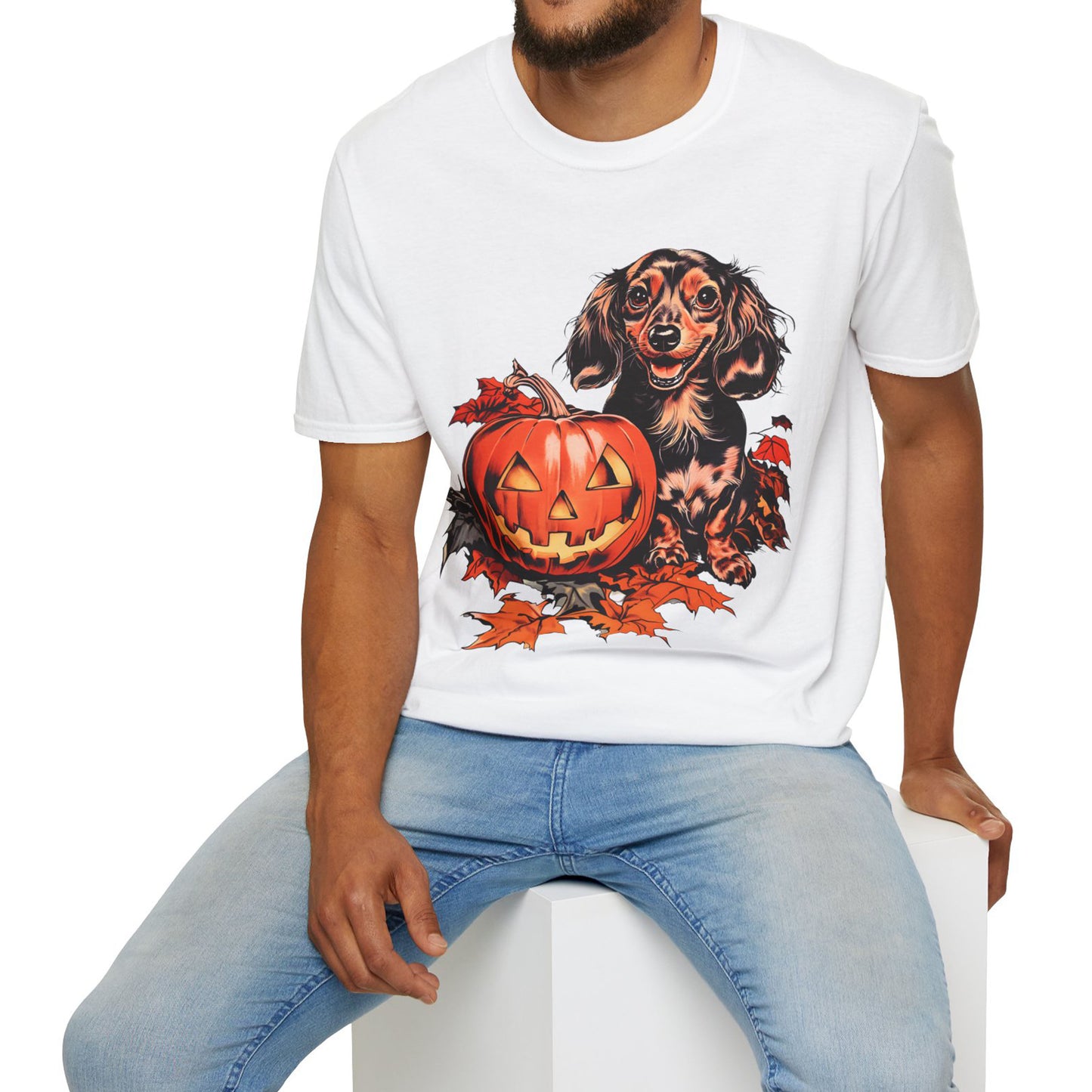 "Chocolate" Long-Haired Dachshund Halloween Unisex Softstyle T-Shirt