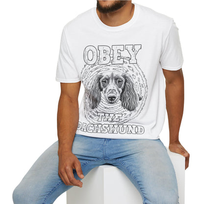 "Obey" Long-Haired Dachshund Unisex Softstyle T-Shirt