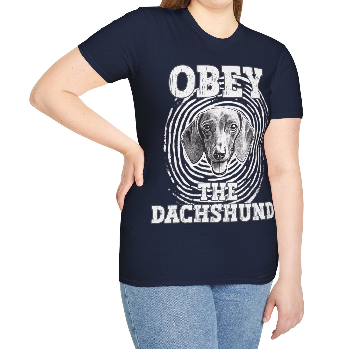"Obey" Smooth-Haired Dachshund Unisex Softstyle T-Shirt