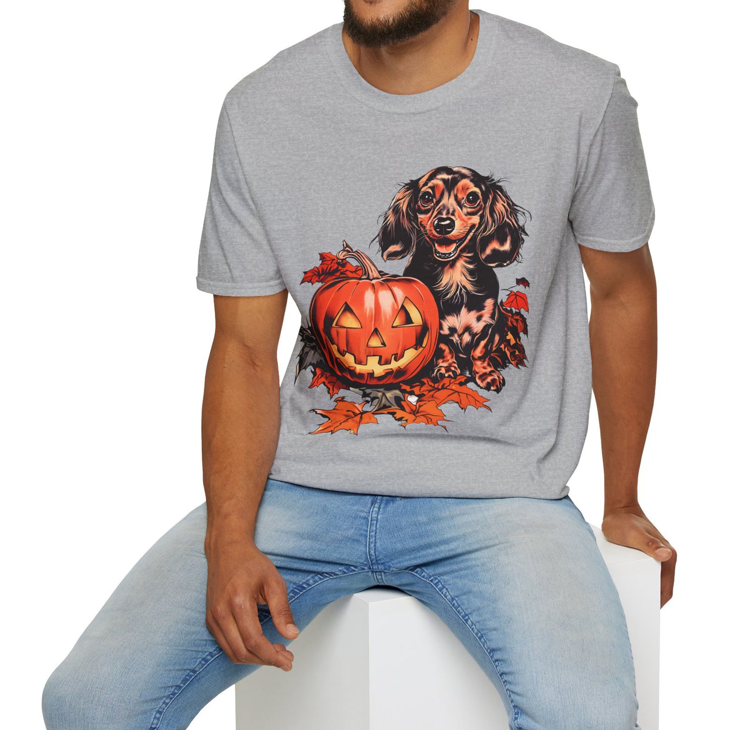 "Chocolate" Long-Haired Dachshund Halloween Unisex Softstyle T-Shirt