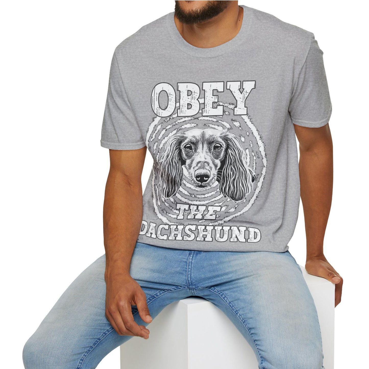 "Obey" Long-Haired Dachshund Unisex Softstyle T-Shirt