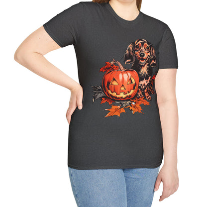 "Chocolate" Long-Haired Dachshund Halloween Unisex Softstyle T-Shirt