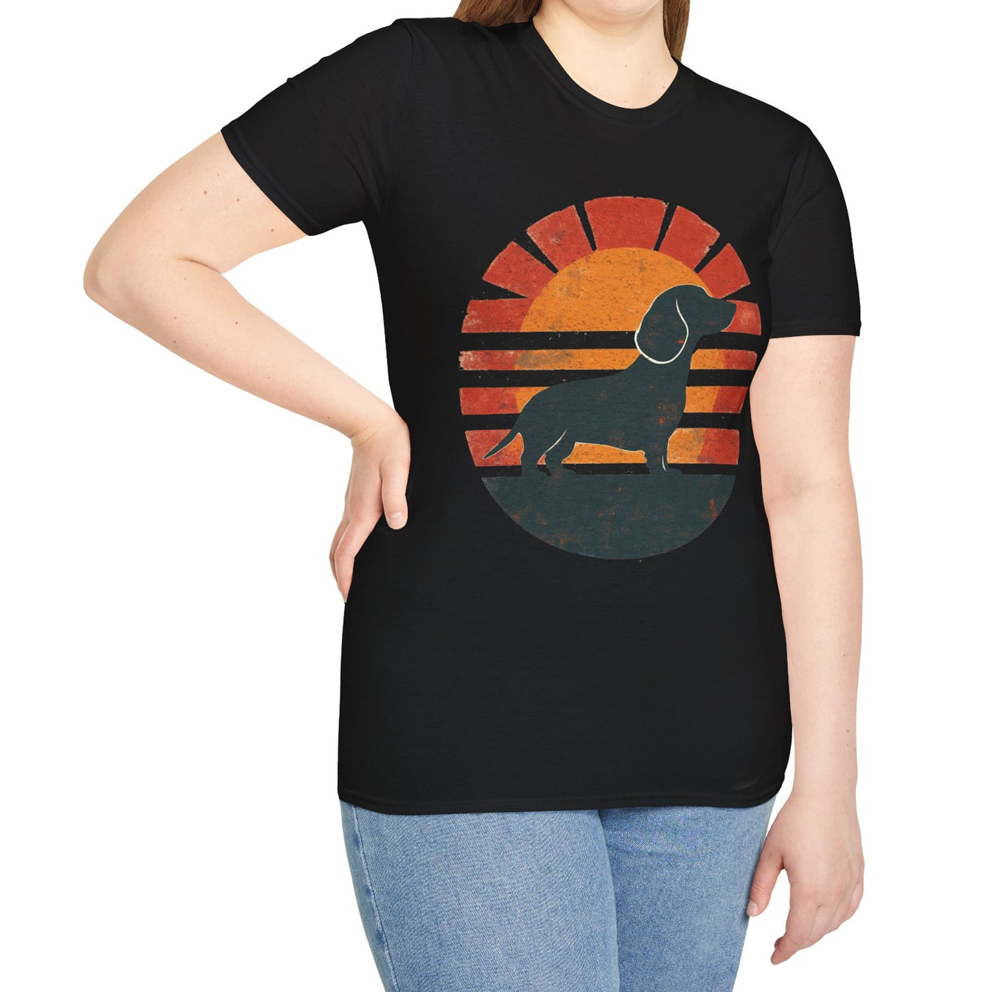 "Smooth Sunset" Smooth-Haired Dachshund Unisex Softstyle T-Shirt