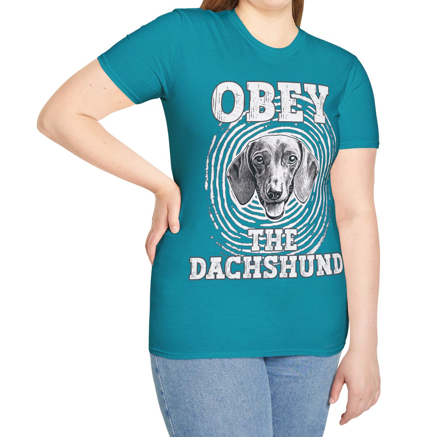"Obey" Smooth-Haired Dachshund Unisex Softstyle T-Shirt