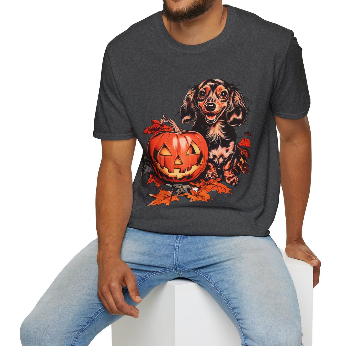 "Chocolate" Long-Haired Dachshund Halloween Unisex Softstyle T-Shirt