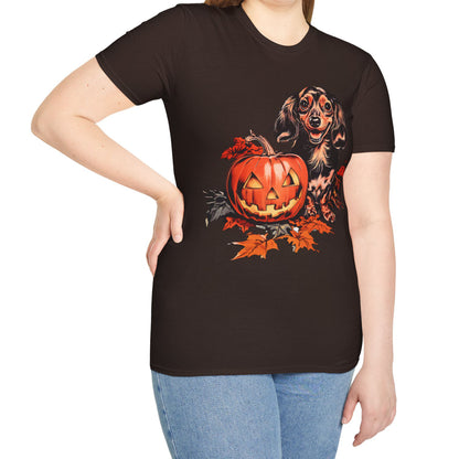 "Chocolate" Long-Haired Dachshund Halloween Unisex Softstyle T-Shirt