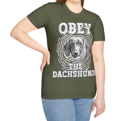 "Obey" Smooth-Haired Dachshund Unisex Softstyle T-Shirt