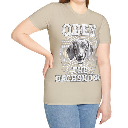 "Obey" Smooth-Haired Dachshund Unisex Softstyle T-Shirt
