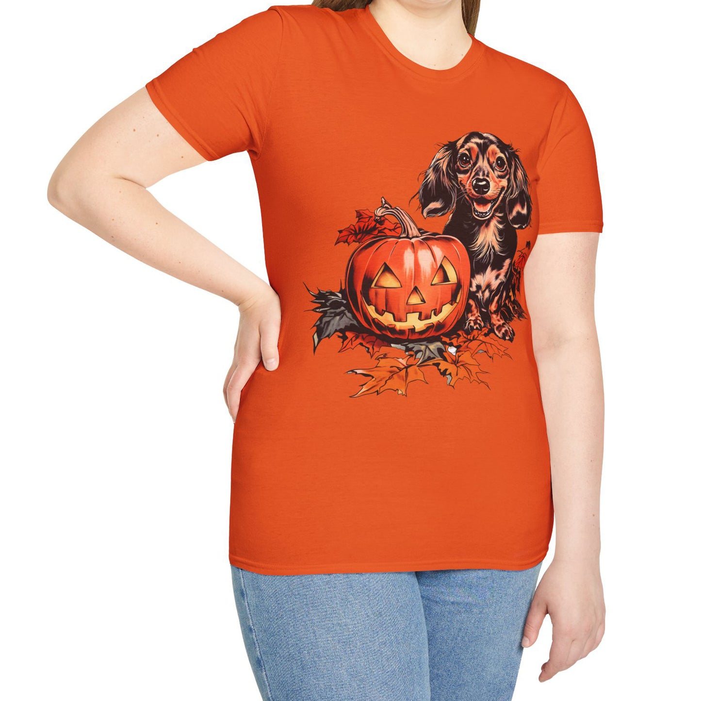 "Chocolate" Long-Haired Dachshund Halloween Unisex Softstyle T-Shirt