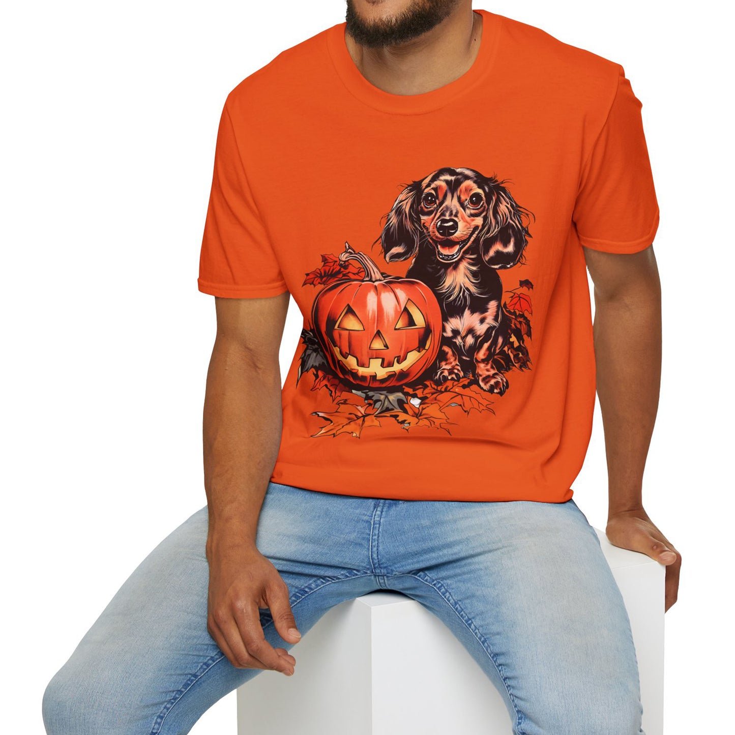 "Chocolate" Long-Haired Dachshund Halloween Unisex Softstyle T-Shirt