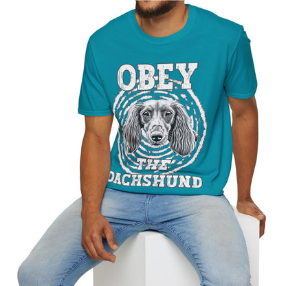 "Obey" Long-Haired Dachshund Unisex Softstyle T-Shirt