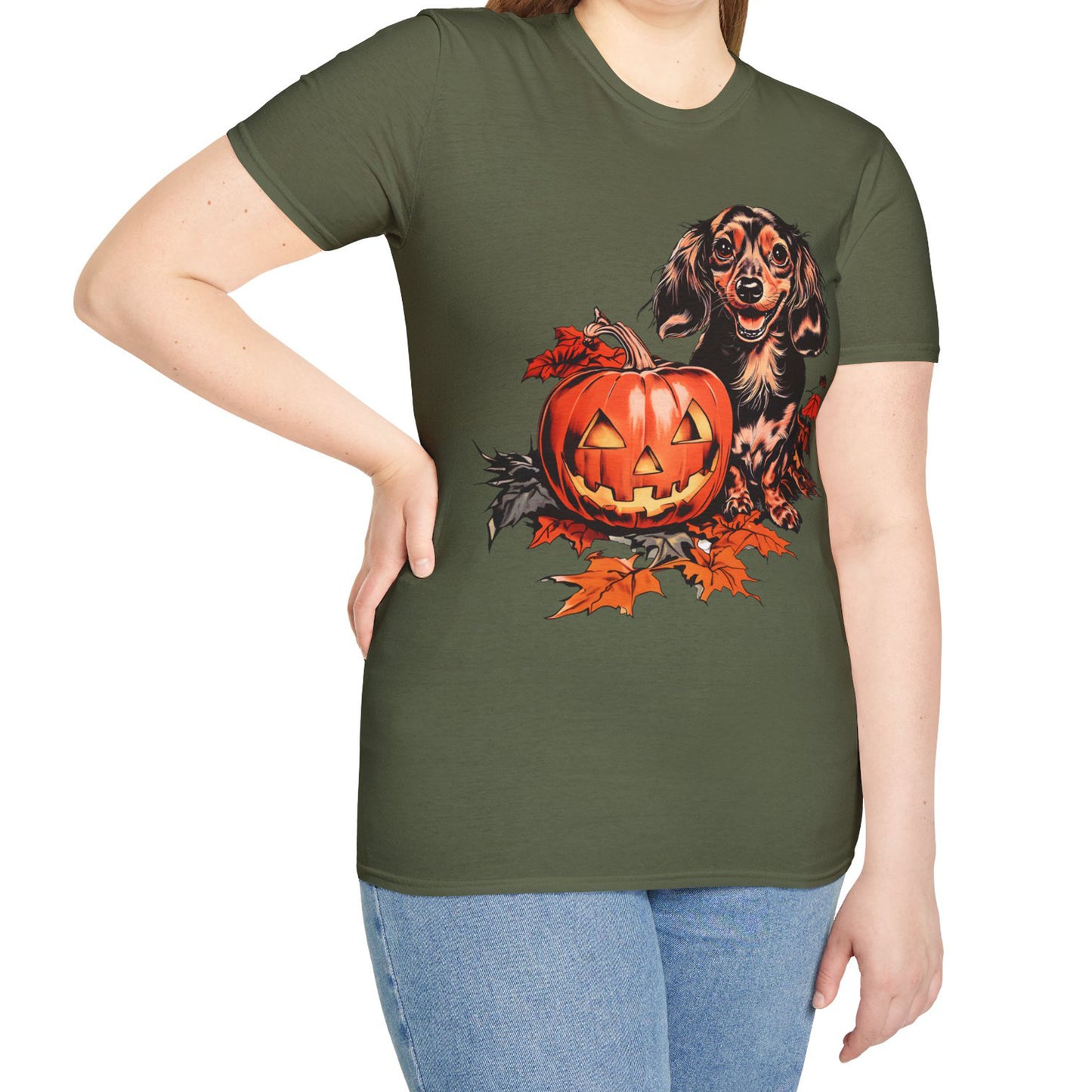 "Chocolate" Long-Haired Dachshund Halloween Unisex Softstyle T-Shirt