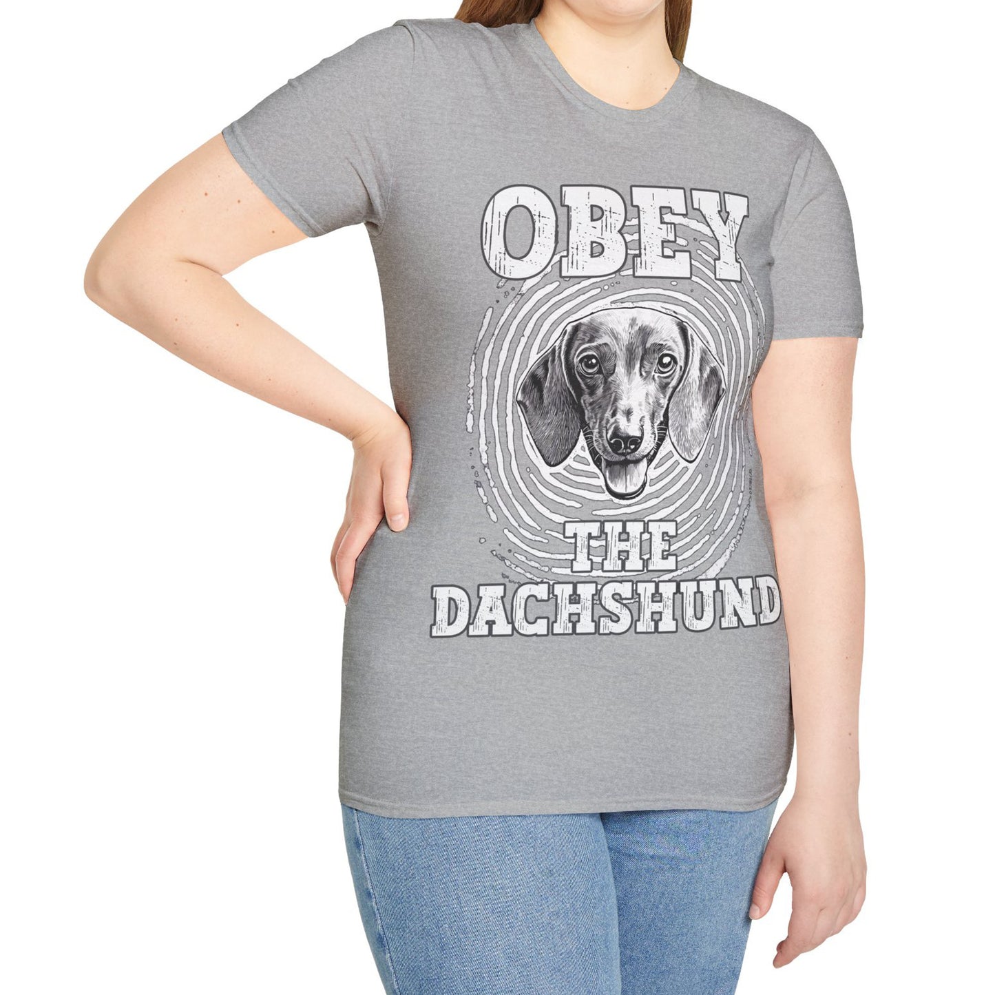"Obey" Smooth-Haired Dachshund Unisex Softstyle T-Shirt