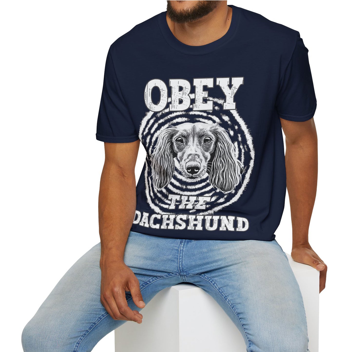 "Obey" Long-Haired Dachshund Unisex Softstyle T-Shirt