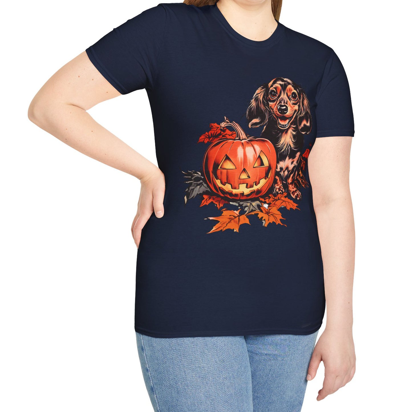 "Chocolate" Long-Haired Dachshund Halloween Unisex Softstyle T-Shirt