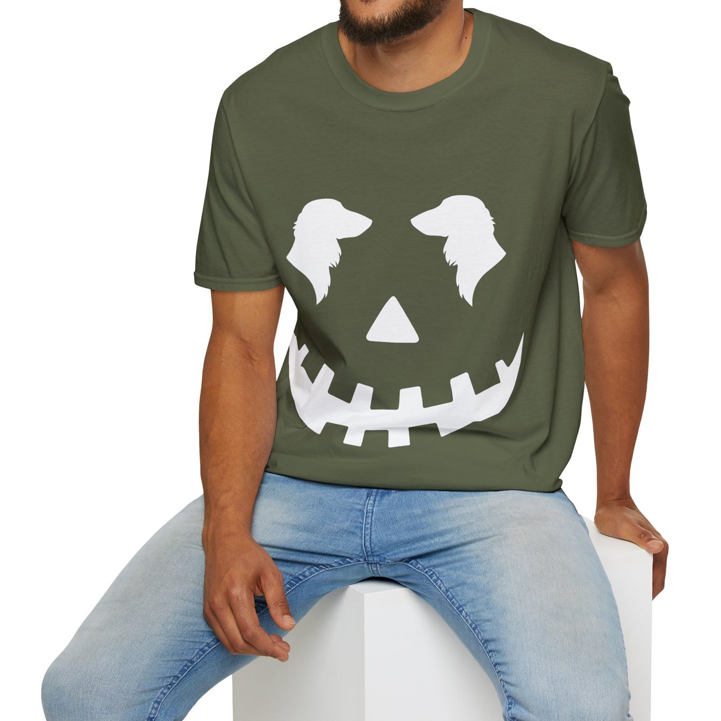"Long White Jack" Long-Haired Dachshund Halloween Unisex Softstyle T-Shirt