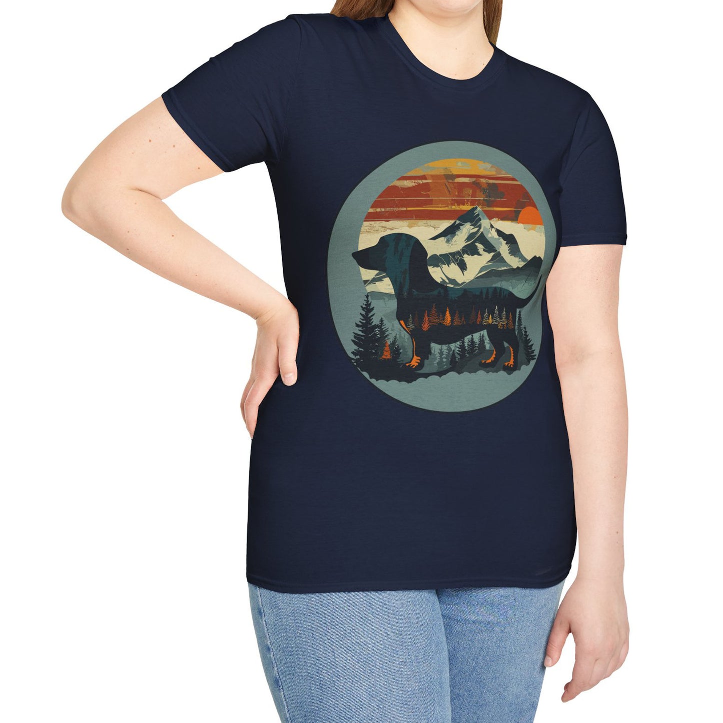 "Smokey" Smooth-Haired Dachshund Unisex Softstyle T-Shirt