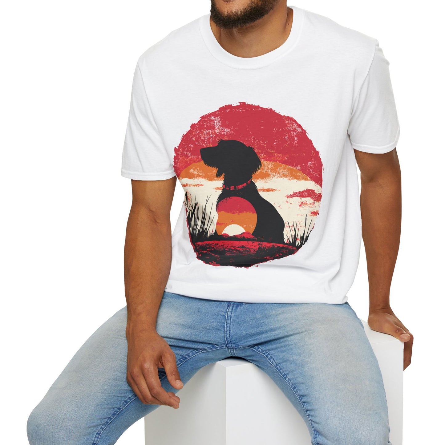 "Wired Sunset" Wire-Haired Dachshund Unisex Softstyle T-Shirt