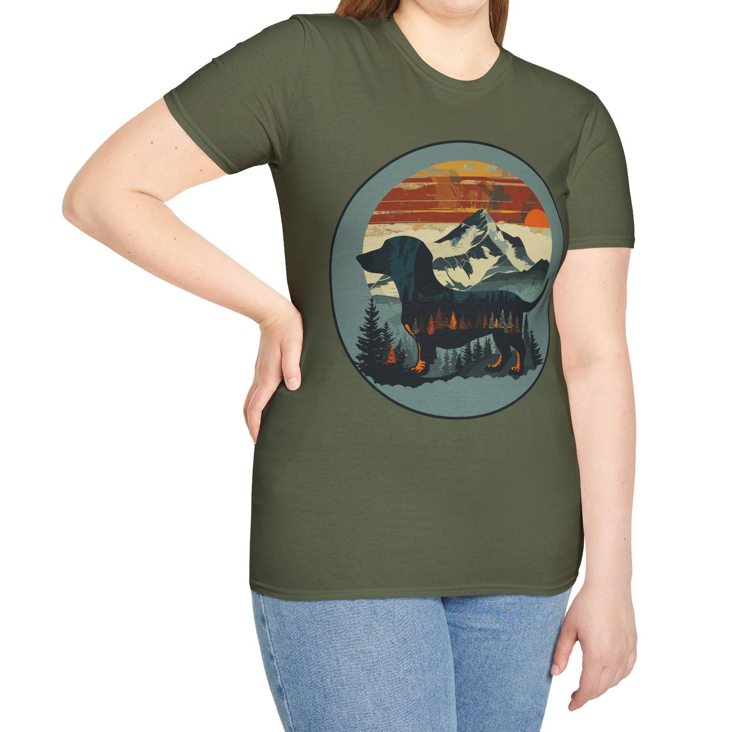 "Smokey" Smooth-Haired Dachshund Unisex Softstyle T-Shirt