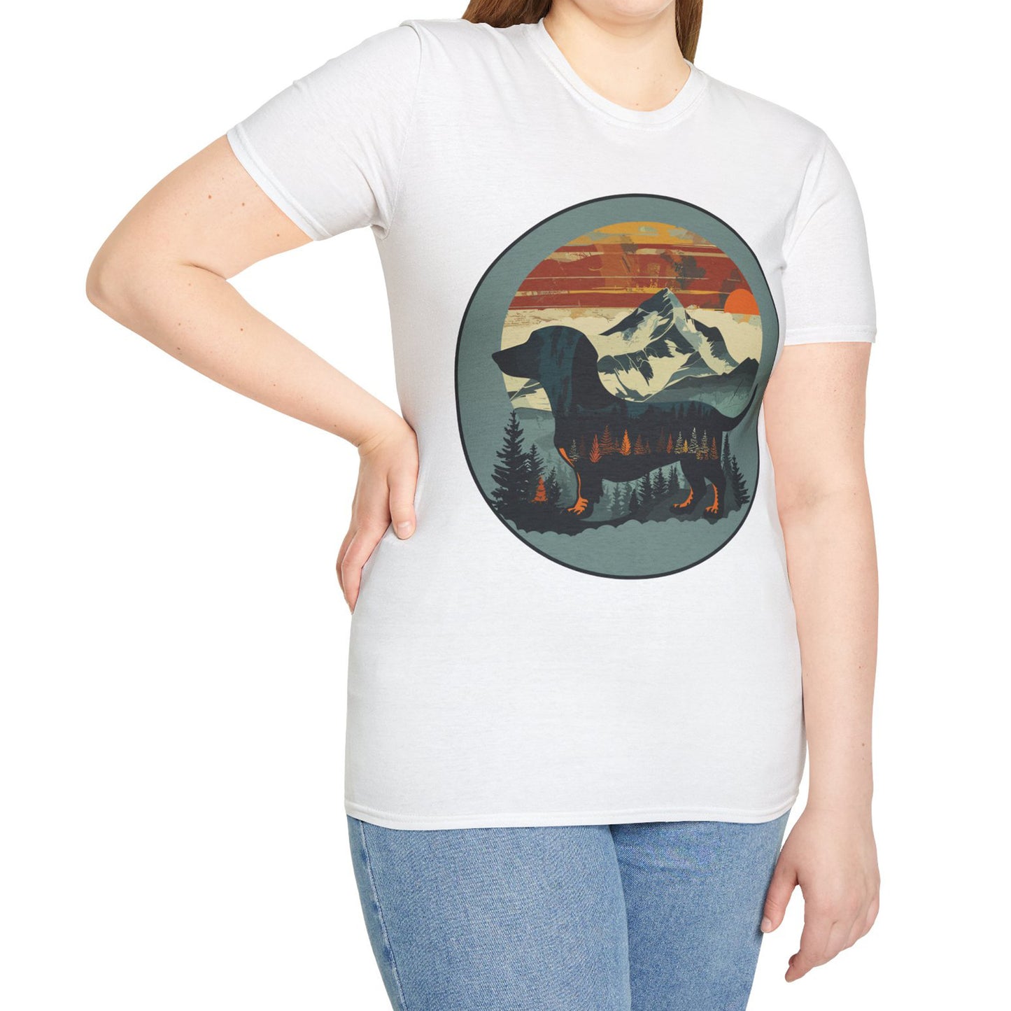 "Smokey" Smooth-Haired Dachshund Unisex Softstyle T-Shirt