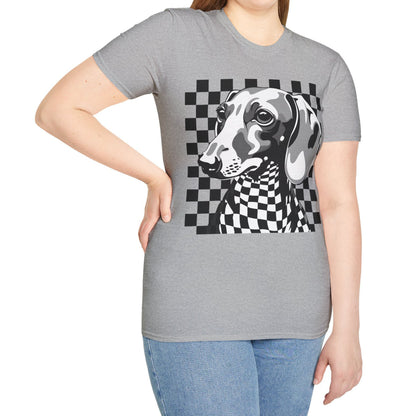 "Check, Please!" Tan Smooth-Haired Dachshund Unisex Softstyle T-Shirt