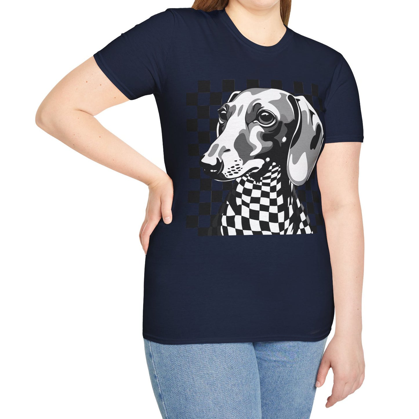 "Check, Please!" Tan Smooth-Haired Dachshund Unisex Softstyle T-Shirt