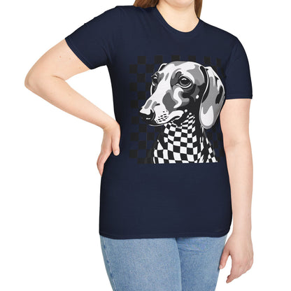 "Check, Please!" Tan Smooth-Haired Dachshund Unisex Softstyle T-Shirt