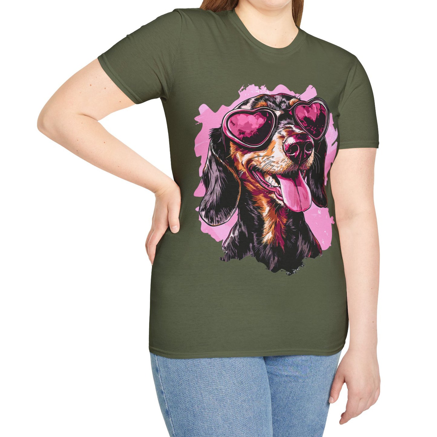 "Heart Eyes" Black & Tan Smooth-Haired Dachshund Unisex Softstyle T-Shirt